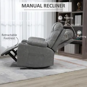 HOMCOM Manual Recliner Chair with Footrest, Cup Holder, Swivel Base, Grey