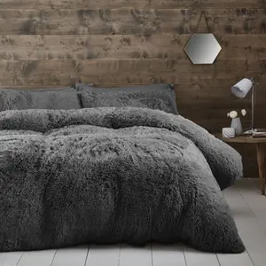 Cuddly Faux Fur Duvet Cover Set with Pillowcases Silver / 220 x 260cm Duvet Cover + 2 Standard Pillowcases