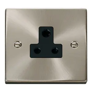 Satin / Brushed Chrome 1 Gang 5A Round Pin Socket - Black Trim - SE Home