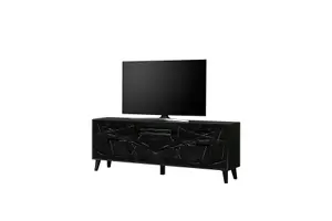 Elegant Fina 04 TV Cabinet H680mm W1860mm D400mm - Black Marble & Matt Finish with Versatile Storage