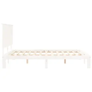 Berkfield Bed Frame with Headboard White King Size Solid Wood