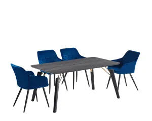 Camden Cosmo Black LUX Dining Set with 4 Royal Blue Velvet Chairs