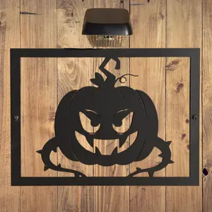 Pumkin Halloween Garden Wall Art Plaque and Solar Lighting