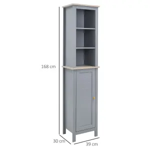 kleankin Bathroom Floor Tall Cabinet Storage Unit with Cupboard Adjustable Shelf