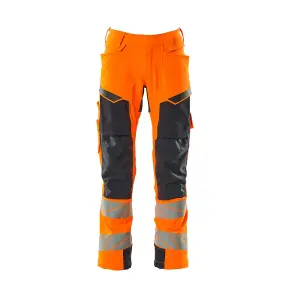 Mascot Accelerate Safe Trousers with Kneepad Pockets - Hi-Vis Orange/Dark Navy   (36.5) (Leg Length - Regular)