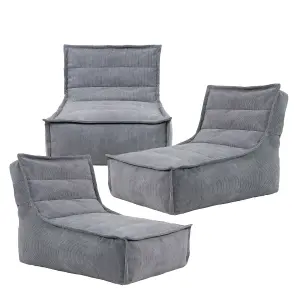 icon Otto Charcoal Grey Corduroy Lounger Set of 3 Bean Bag Chair