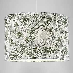 Stylish Forest Green Palm Tree Decorated 12 Linen Fabric Drum Lamp Shade