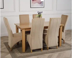 Oslo 150 x 90 cm Medium Oak Dining Table and 6 Chairs Dining Set with Lola Beige Fabric Chairs