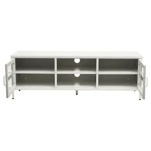 Interiors By Premier Industrial Two Door White Metal Media Unit, Classic Livingroom Media Unit, Versatile Shelving Media Unit