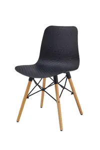 Set of 4 Black Textured Plastic Chairs with Wooden Metal Frame Legs