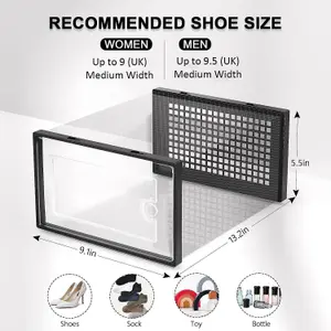 12 X Shoe Storage Boxes - Clear Transparent Shoe Organizer - For Effortless Stacking - With Rear Ventilation Holes - Easy Assembly