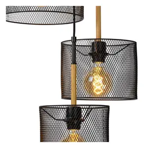 Lucide Baskett Vintage Cluster Pendant Light - 3xE27 - Black