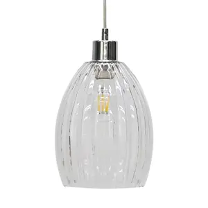 First Choice Lighting Birch Clear Fluted Glass with Chrome Pendant Fitting