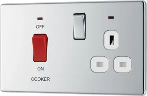 BG FPC70W Nexus Screwless Flat-Plate Switched Socket Cooker Unit Polished Chrome White Insert 45A