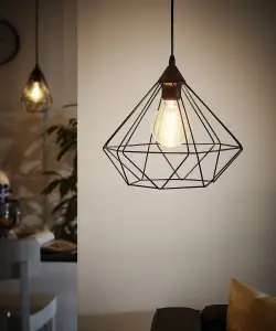 Ceiling Pendant Light & 2x Matching Wall Lights Black Geometric Cage Wire Lamp