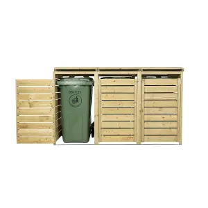 Charles Bentley FSC Triple Wooden Bin Store Wheelie Bin Storage Unit Lifting Lid