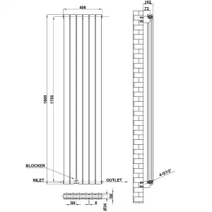 Vertical Anthracite Double Flat Panel Radiator (H) 1800 mm x (W) 408 mm, 5948 BTU.