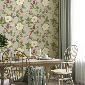 Belgravia Bramble Floral Multi Wallpaper Birds Leaves Flowers Feature Wall