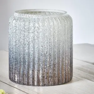 Verre Frosted Ribbed Glass Atlantic Blue Planter H18Cm W21Cm