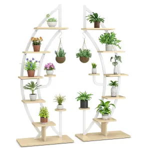 Costway Set of 2 Tall Wooden 8-Tier Plant Stand Rack Curved Half Moon Shape Ladder Shelf