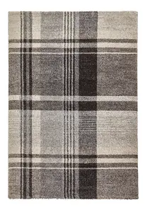 Beige/Black Chequered Modern Tartan Easy to clean Rug for Dining Room -120cm X 170cm