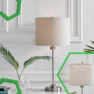 Furniturebox ESME Clear Glass And Chrome Metal Table Lamp Light With Grey Shade Including A Rated Energy Efficient LED Bulb