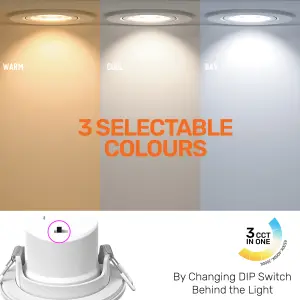 paul russells LED Downlight White Dimmable Tilt Recessed Ceiling SpotLight 6W 560 Lumens, IP44, Colour Changeable CCT3, Pack of 1