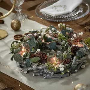 Nature Trail Wreath Tealight Xmas Table Decoration Centrepiece Christmas Décor Candle Holder