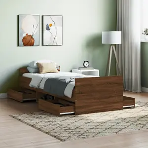 Berkfield Bed Frame with Headboard and Footboard Brown Oak 75x190 cm