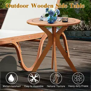 Costway Wood Outdoor Patio Bistro Side Table Garden 70cm Round Wooden Coffee Table