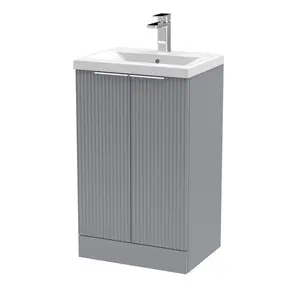 Fluted 500mm Free-standing Single Vanity Unit Satin Grey