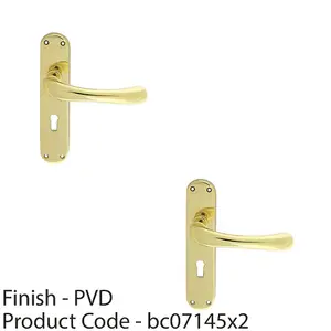 2 PACK - Smooth Rounded Latch & Lock Door Handle - Polished Brass Lever on Backplate