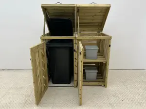 VerdiBin wheelie bin storage unit, Double, with recycling shelf