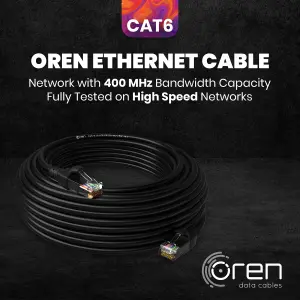 Oren CAT6 20m Outdoor Ethernet Cable LAN - Direct Burial - Patch Cord with RJ45 Connectors - High-Speed 1Gbps - Pure Copper 23 AWG