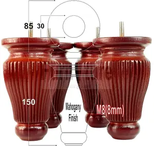 4 Turned Solid Wood Furniture Legs Replacement Settee Feet 150mm High Mahogany Sofa Chair Stool Bed M8 SOF3215