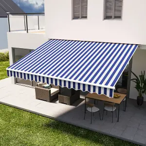 Blue Stripes Garden Sun Shade Outdoor Retractable Awning Manual Shelter Canopy 2.5 m x 2 m