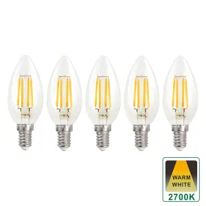 Harper Living 4.5 Watts E14 LED Bulb Clear Candle Warm White Dimmable, Pack of 5