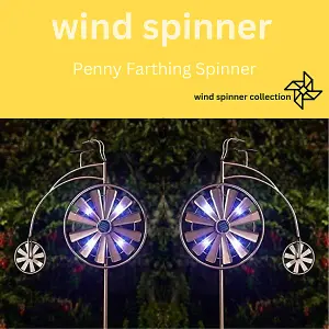 Large Solar Power LED Copper Wind Spinner Garden Stake Windmill Light