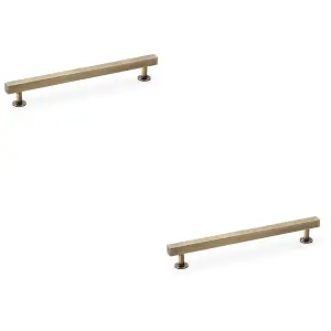 2 PACK - Straight Square Bar Pull Handle - Antique Brass 192mm Centres SOLID BRASS Drawer