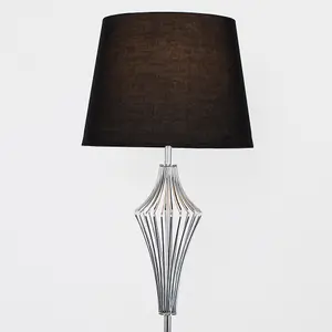 ValueLights Jaspa Modern Polished Chrome Metal Wire Geometric Diamond Design Floor Lamp with Black Tapered Shade