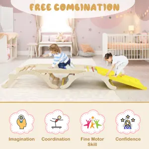 COSTWAY 3-In-1 Wooden Climbing Frame w/ Ramp Indoor Outdoor Kids Climbing Ladder Set