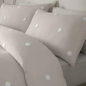 Dot Garden Cotton Solid Colour Duvet Cover Set with Pillowcases Linen/White Dots / Double Duvet Cover + 2 Standard Pillowcases