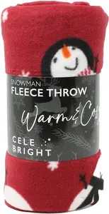 Celebright Christmas Fleece Throw - Large 50 x 60 Inch - Fluffy Microfiber Blanket - Snowman Red Pattern