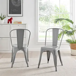 Furniturebox Set of 2 Grey Colton Tolix Style Stackable Industrial Metal Dining Chair