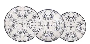 Tesa 12pcs Dinner set Dinner service dinner plates + side + bowls relief Stoneware Relief decoration Blue Geometric design