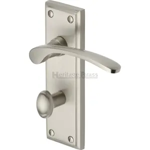 Heritage Brass Door Handle for Bathroom Hilton Design (Set of 2) Satin Nickel