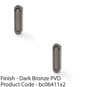 2 PACK - Flush Sliding Pocket Door Pull Handle - Dark Bronze 70mm x 19mm Radius Edge