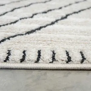 Cream Black Moroccan Berber Diamond Geometric Runner Rug 60x240cm