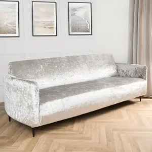 Sofa Covers Crushed Velvet Furniture Protector Couch 2 Seater, Silver