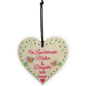 Red Ocean Mother Daughter Love Lasts Forever Wooden Hanging Heart Plaque